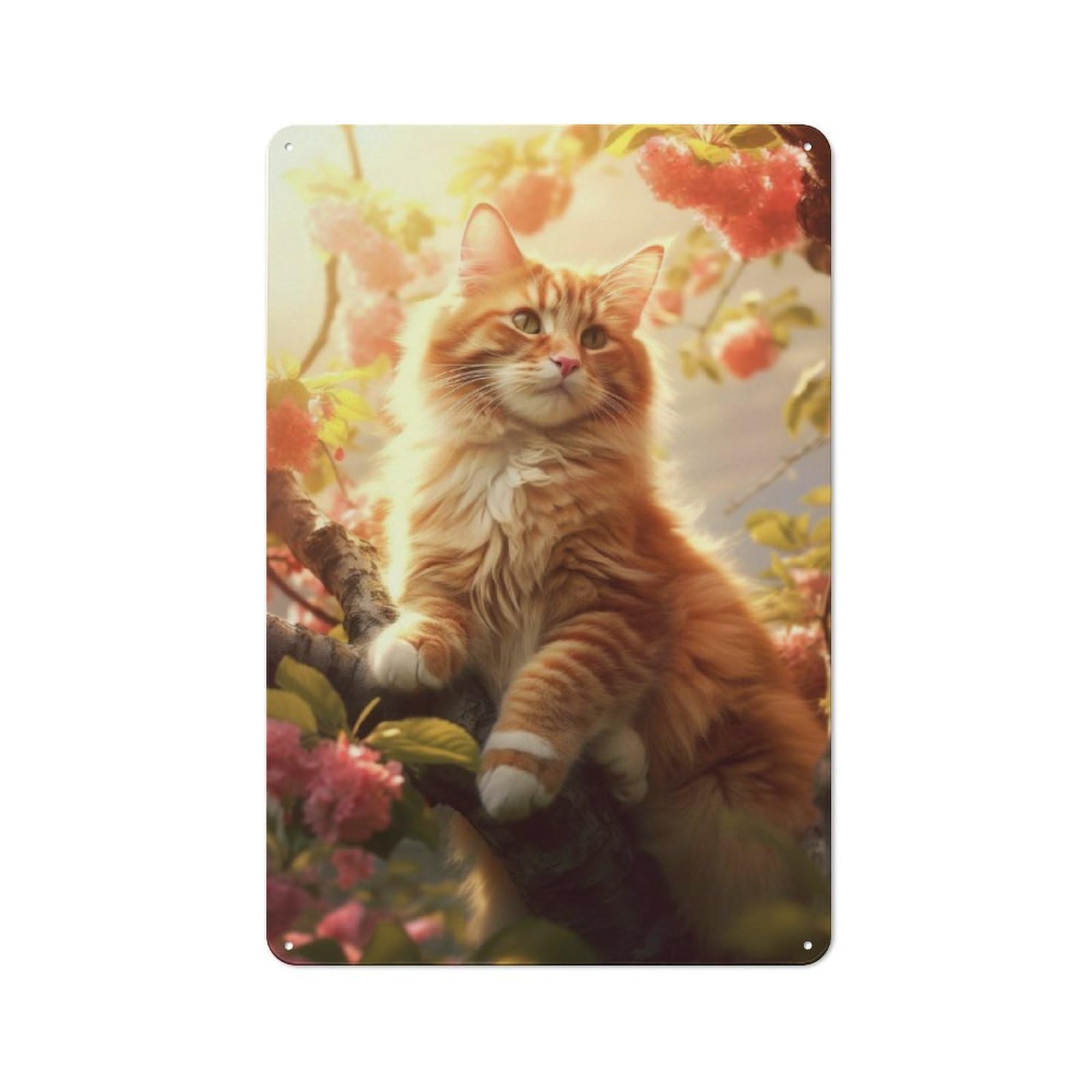 Junmoney Cat Cherrytree Rustic Metal Wall Sign 30X20cm For Hobby Room Or Studio, For Vintage Wall Decor Fans, For Themed Room Decoration