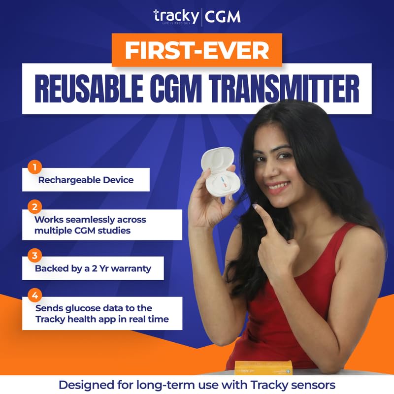 Image of Tracky CGM Transmitter Only - Reusable Bluetooth Continuous Glucose Monitoring Transmitter, Real-Time App Sync, Rechargeable, Waterproof, Compatible with Tracky CGM Sensors