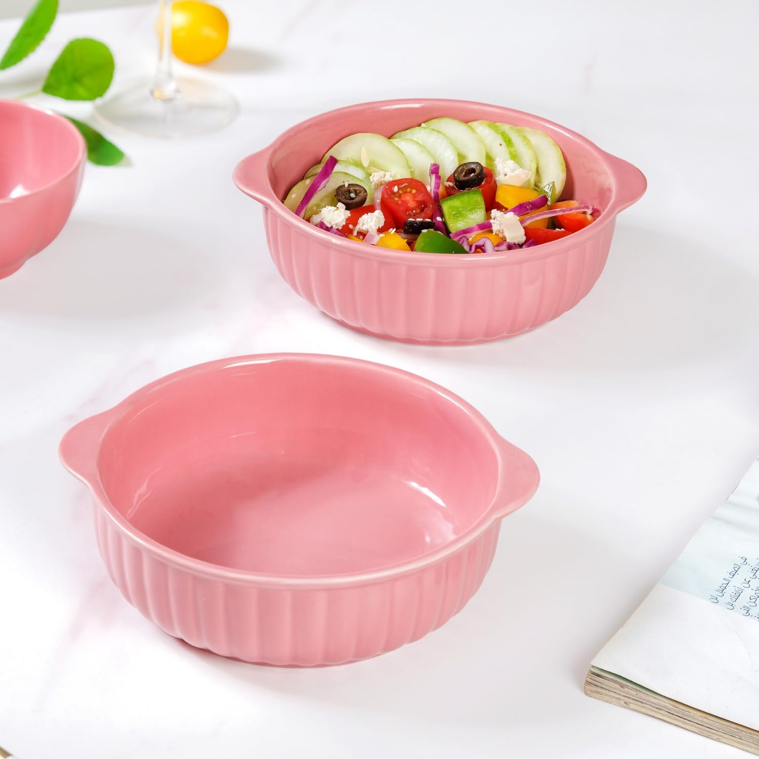 Nestasia Baby Pink Ceramic Baking & Serving Bowls Set of 2 | Durable, Lead Free, Ribbed Design, Microwave & Dishwasher Safe Perfect for Salads,Pasta,Snacks,Curry (800ml)-image-39