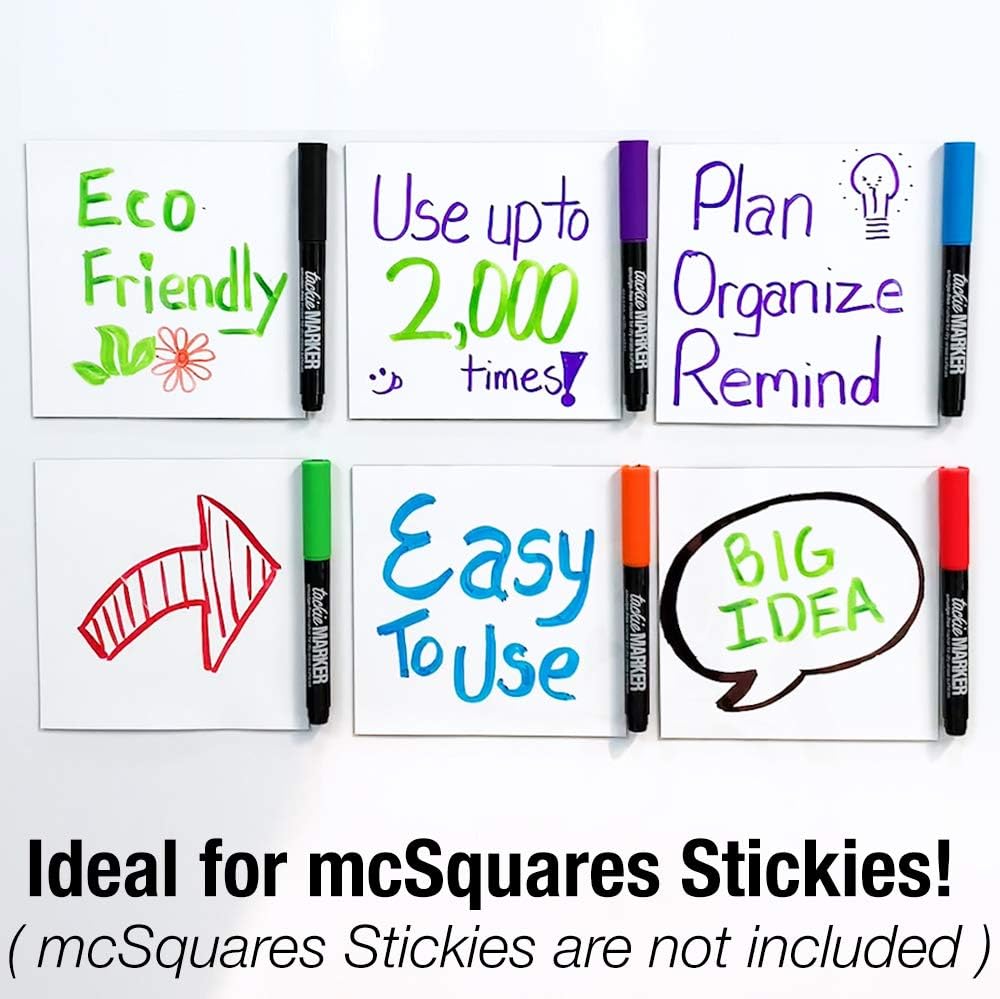 Tackie Markers (Original Version) : Smudge-Free Markers for Dry-Erase Whiteboards. Erases with water! Fine-Tip Wet-Erase Low Odor Pens. Neon Colors Red, Teal, Purple, Orange, Green, Black 6-Pack : Office Products