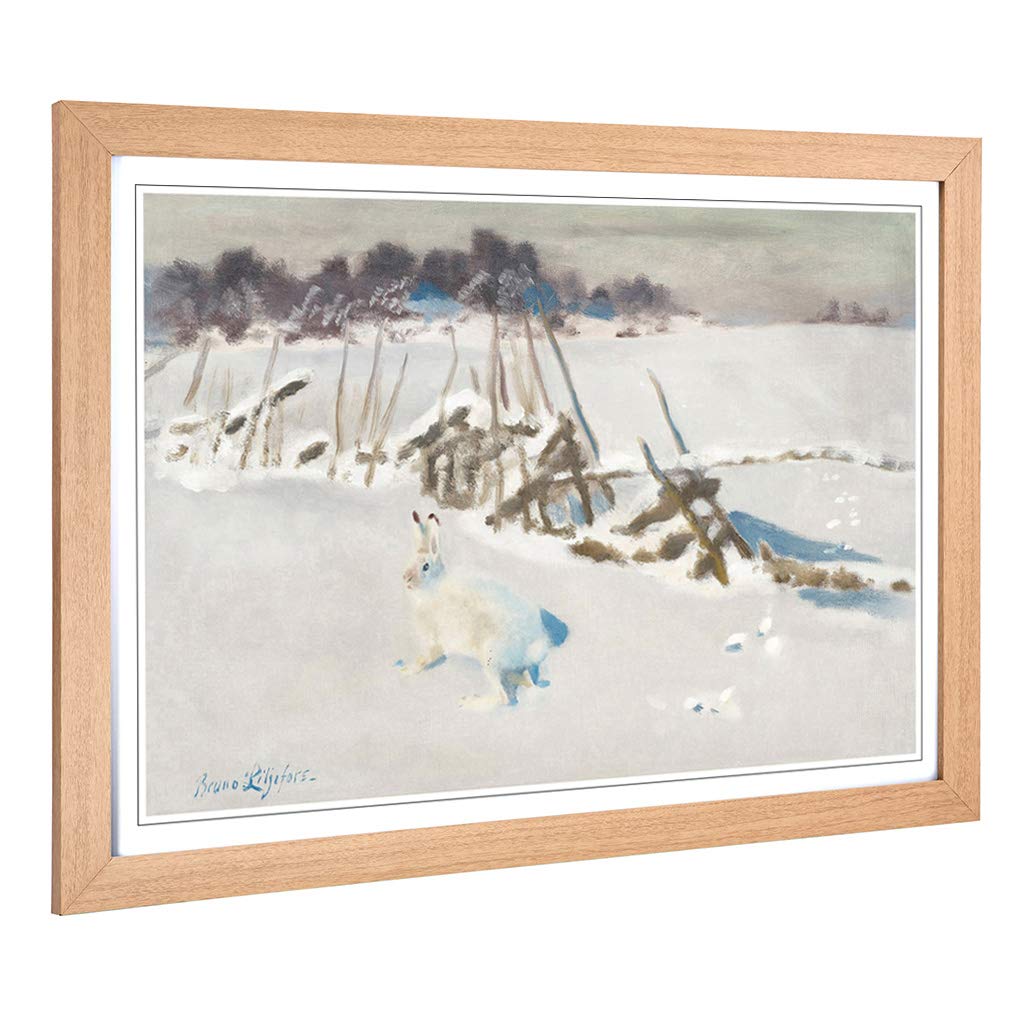 Big Box Art Framed Print of Bruno Liljefors White Hare Design | Wall Art Picture | Home Decor for Kitchen, Living, Dining Room, Bedroom, Hallway, Office, Oak, A2 / 24.5x18 Inch / 62x45cm