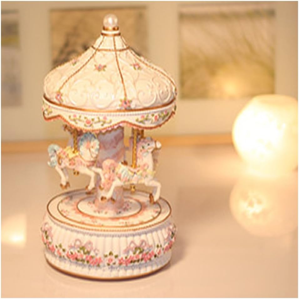 Large Luminous Carousel Music Box With 4 Horses lifting