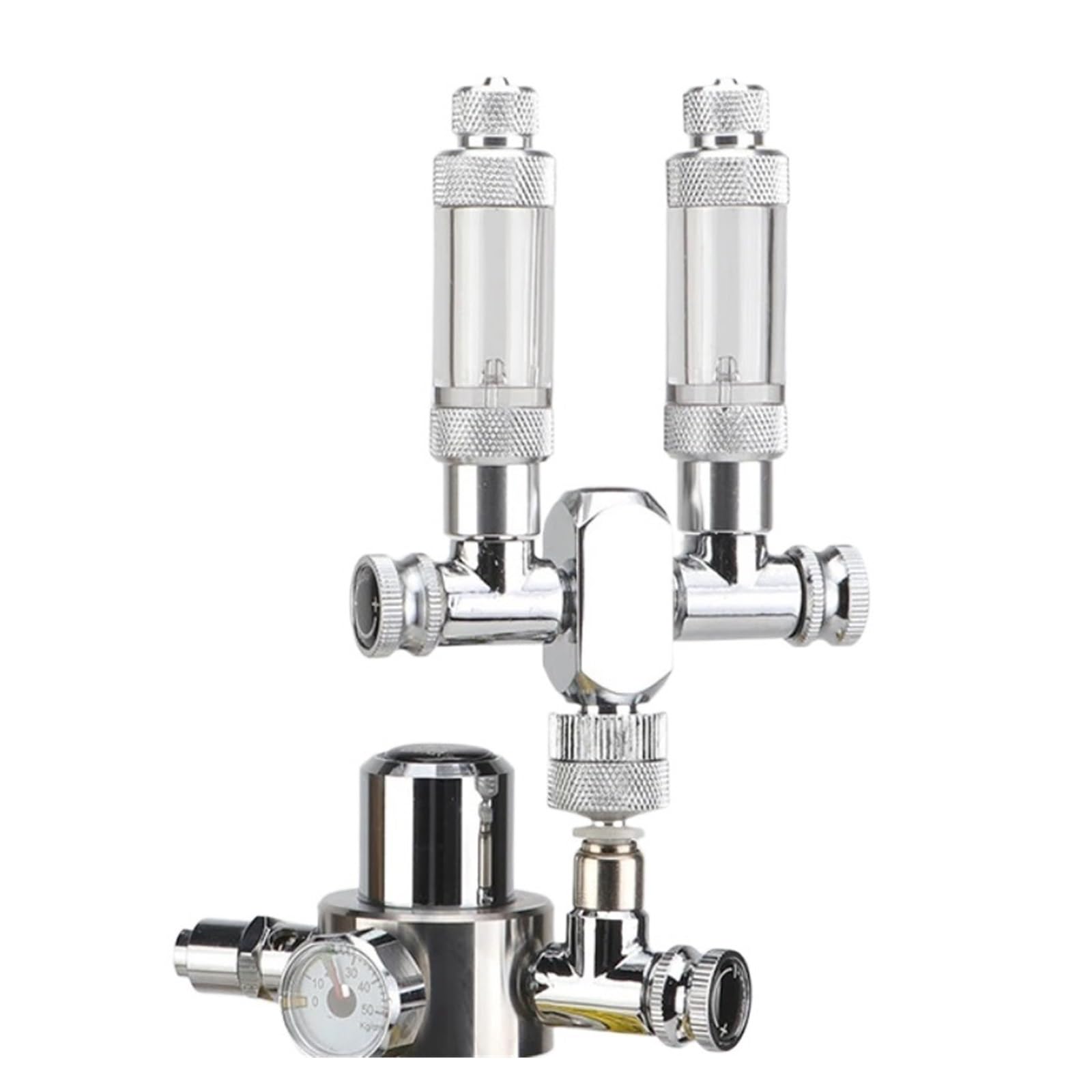 HEXEH Distribuidor de Co2, válvula de Aguja divisora ​​multidireccional for Acuario, regulador de solenoide de 2 vías de Acero Inoxidable, válvula de retención, Contador de Burbujas