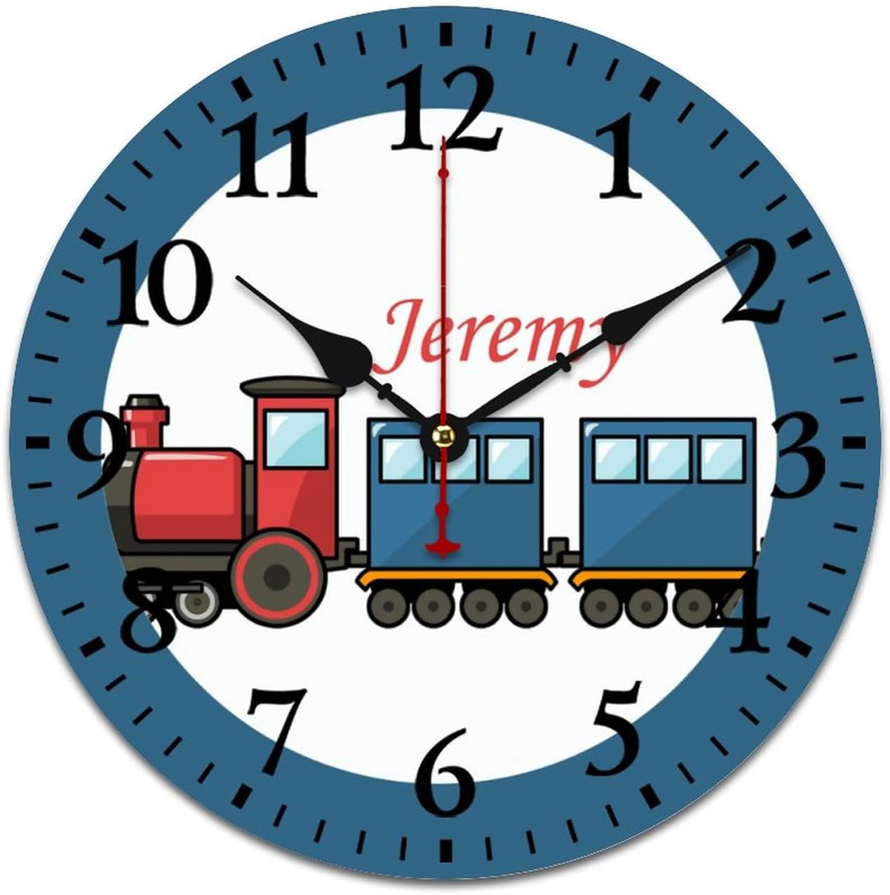 14 inch Personalized Name Train Wall Clocks Battery Operated for Kids Bedrooms Nursery School Playroom Decor,Custom Kids Name Wall Clock, Wood Round Clock Silent Decorative for Children Room Decor