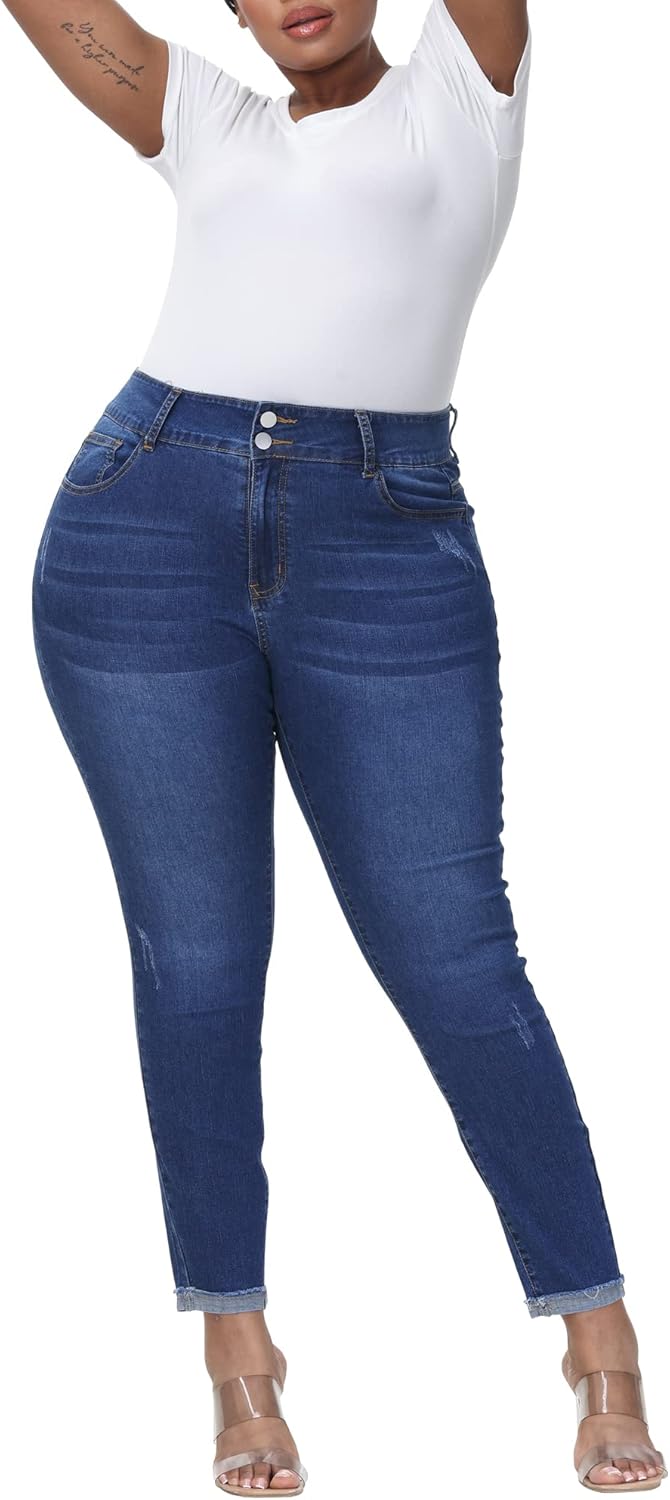 Womens Plus Size Skinny Jeans High Waisted Stretchy Classic Ankle Jean - Image 5