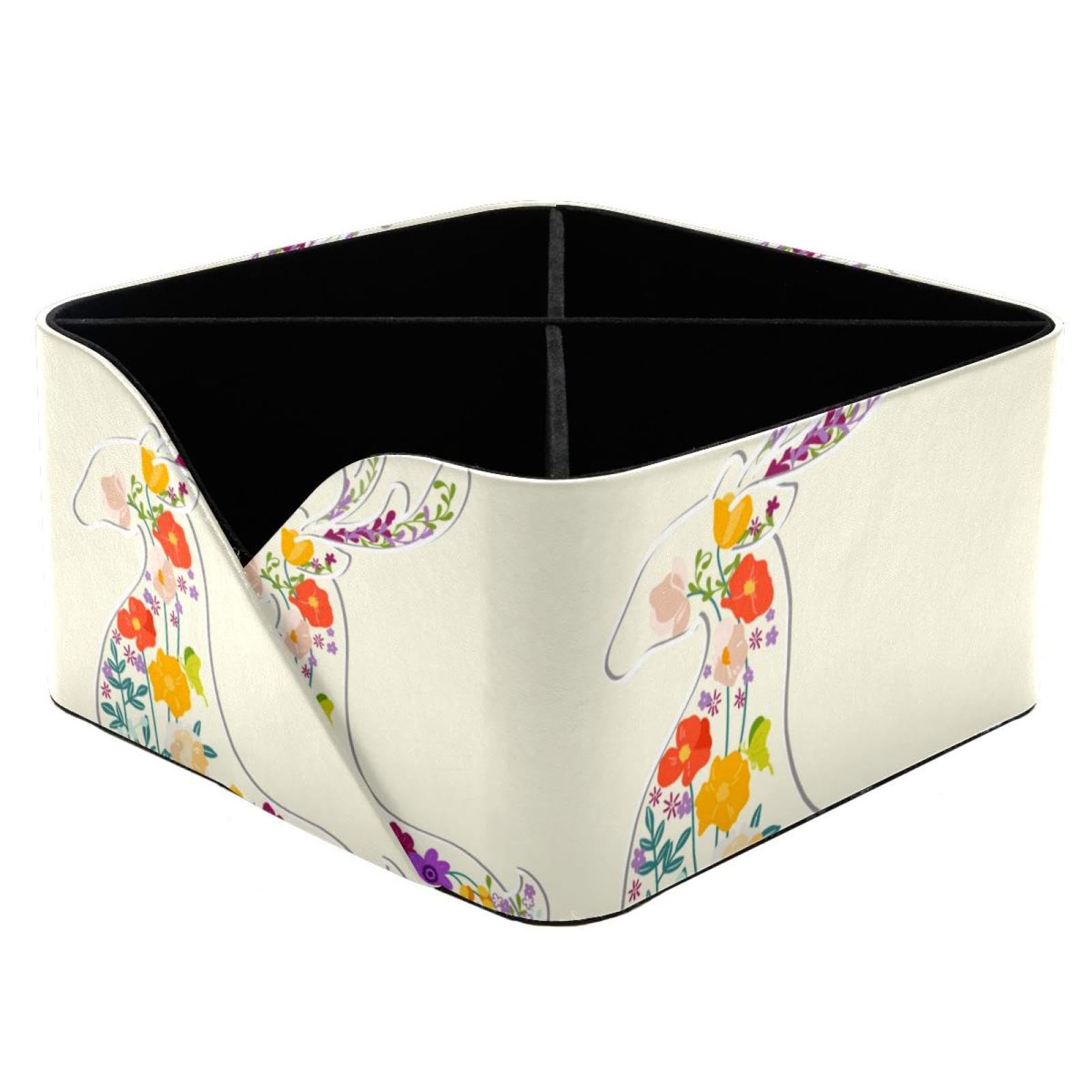 Pot à crayons rectangulaire motif fleurs, boîte de rangement bureau pour papeterie et maquillage
