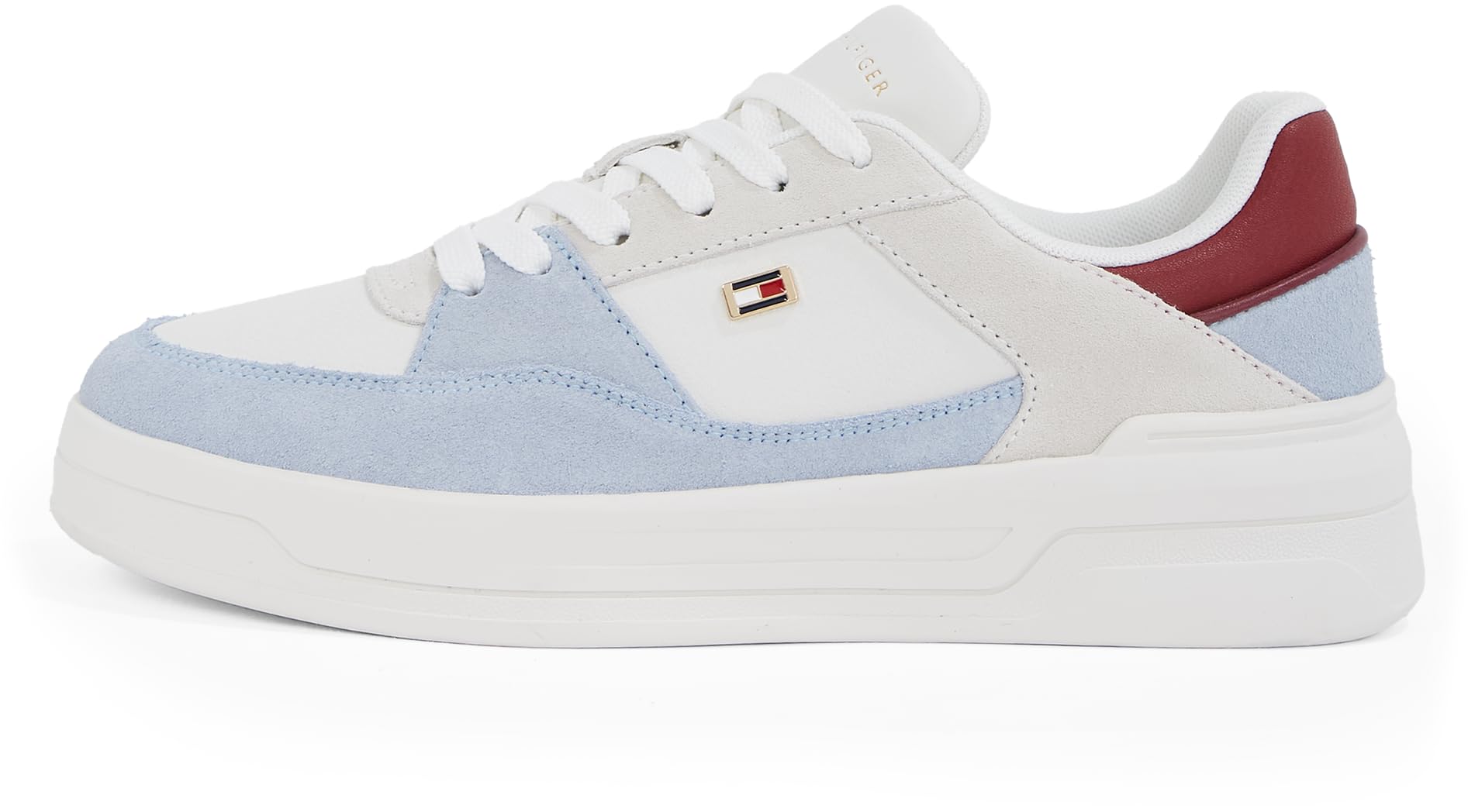 TOMMY HILFIGER Women's Essential Basket Sneaker, White (Ecru/Breezy Blue), 6