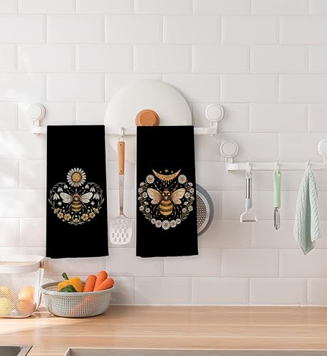 Miniatura 3 de Knibeo Juego de toallas de cocina de abejas, bonitas toallas de mano, 2 toallas de mano de abeja de 16 x 24 pulgadas, toallas de mano de baño,