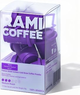Rami Coffee Cold Brew Freeze Dried Instant Coffee Powder, Medium Roast 100% Arabica, 6 Portable Single Packets for Home Travel Backpacking Camping