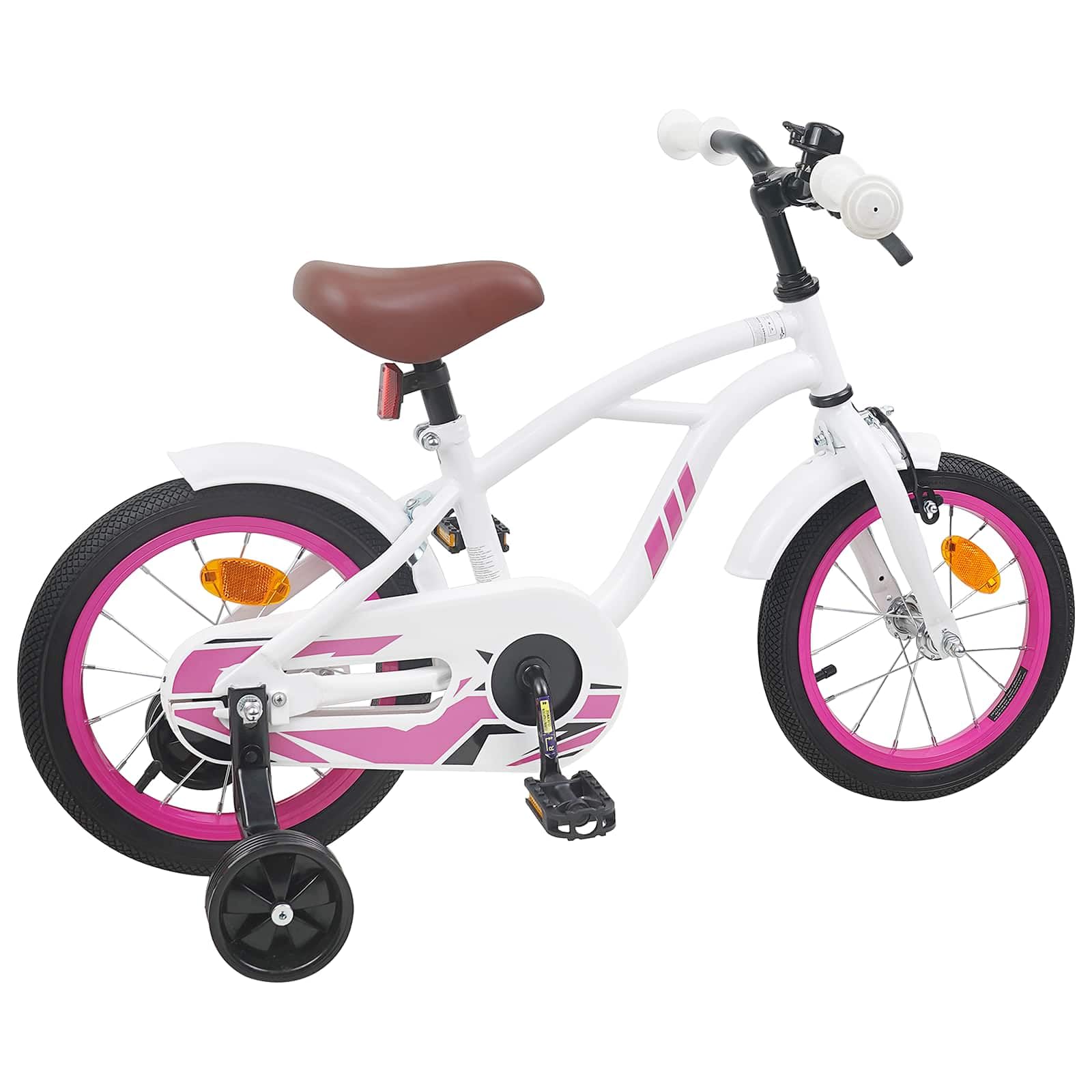 Bicicleta infantil de acero verde claro con manillar ajustable y asiento para 2-4 años, incluye guardabarros, timbre, llanta y freno de contrapedal