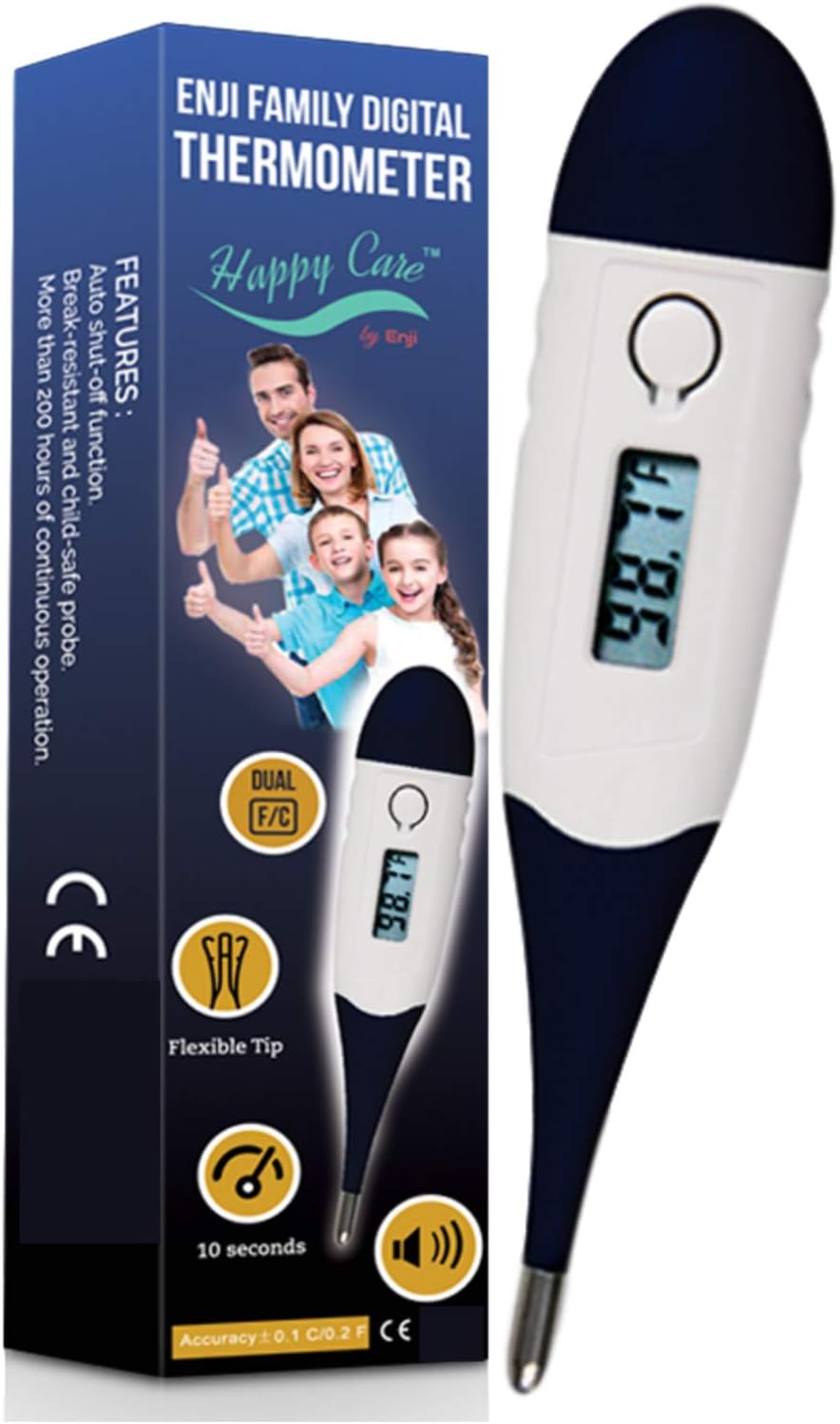 Fast 10 Seconds Body Fever Thermometer for Adults, Children, Kids, Infants, Babies and Pets. Oral, Rectal and Underarm, Digital Termometro, Memory Recall, Auto Power Off and Fever Alert, F and C