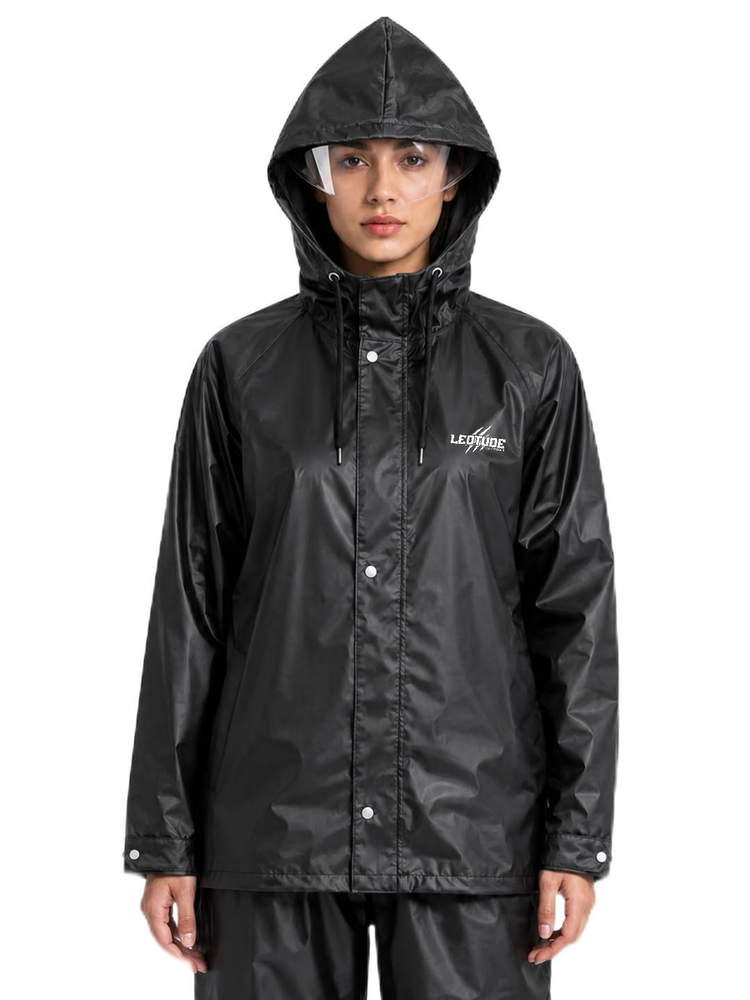 stay groovy LEOTUDE Women's Waterproof Rain Suit with Hood & Transparent Face Shield | Lightweight Windproof Raincoat | Riding Rainwear | Full Body Rain Gear for Bike, Travel & Outdoor Use | Black-picture-17
