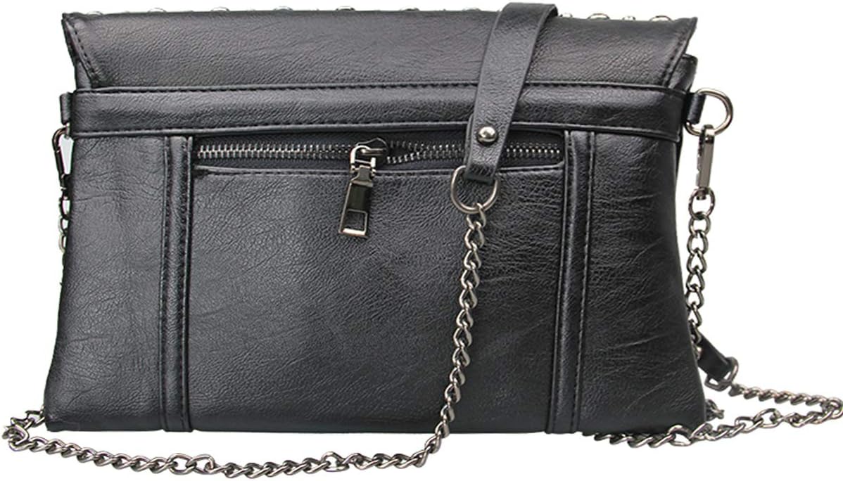 Women Rivet Chain Handbag Purse Clutch Small PU Leather Satchel Shoulder Tote Top-handle Bag Black | Rivet Chain, Small, PU Leather - Image 3