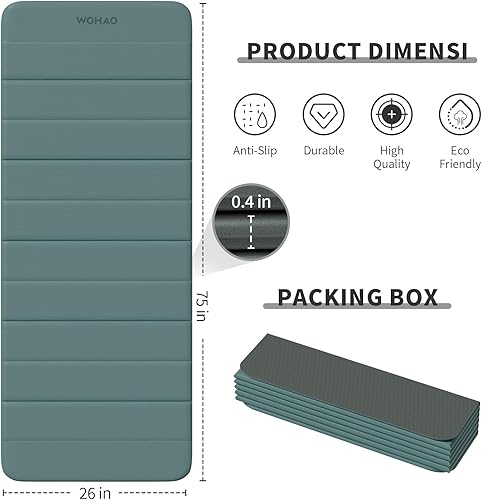 Miniatura 6 de Esterilla de yoga POE de 12 pliegues de 75 x 26 x 0.4 pulgadas, antideslizante, compacta y apta para yoga, pilates, entrenamiento de fuerza y