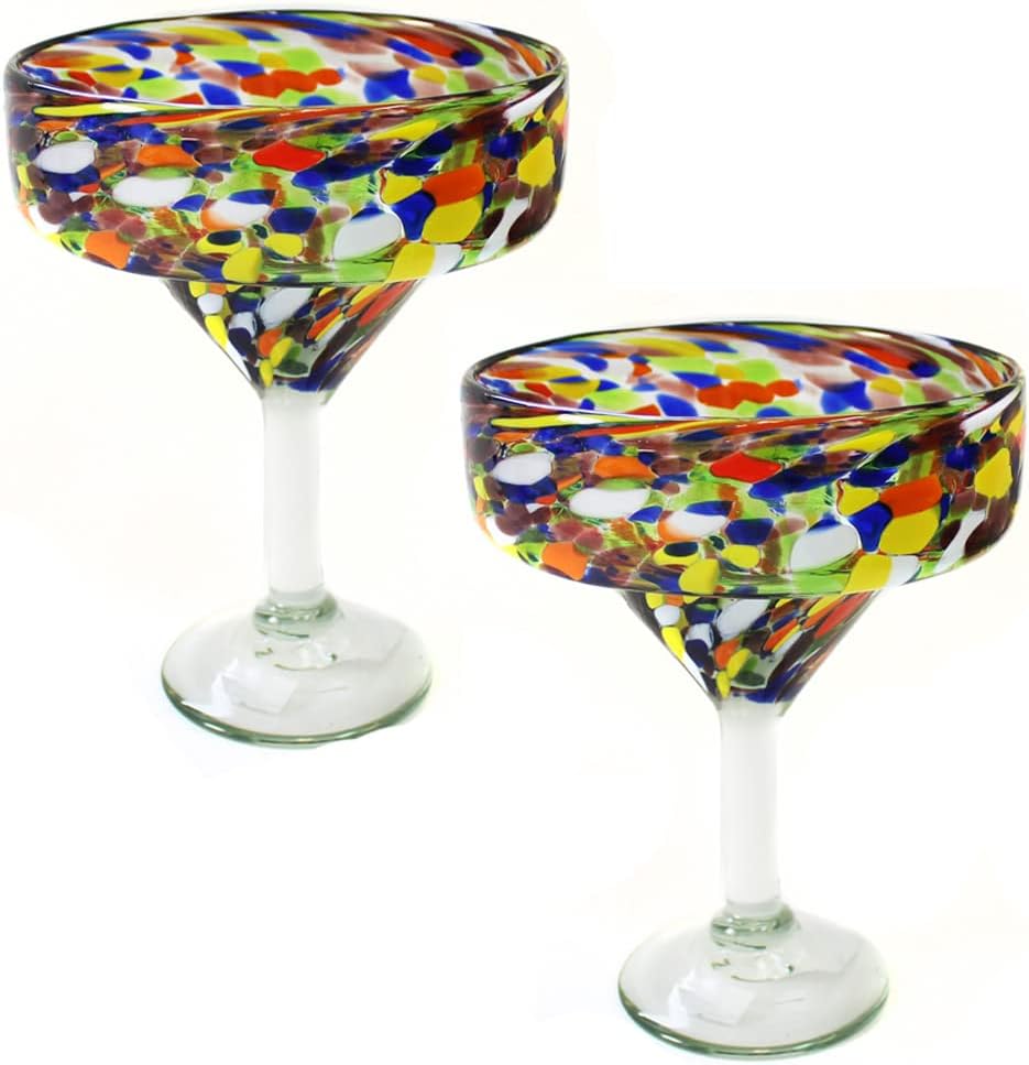 Margarita glasses - Mexican hand blown glass, set of 2 - Confetti