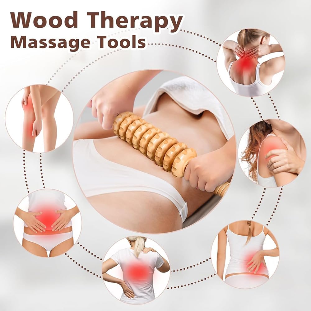 Set massaggiatore in legno, 8 in 1, per modellare il corpo, drenaggio linfatico, anti-cellulite, rullo per massaggio Gua Sha per tutto il corpo