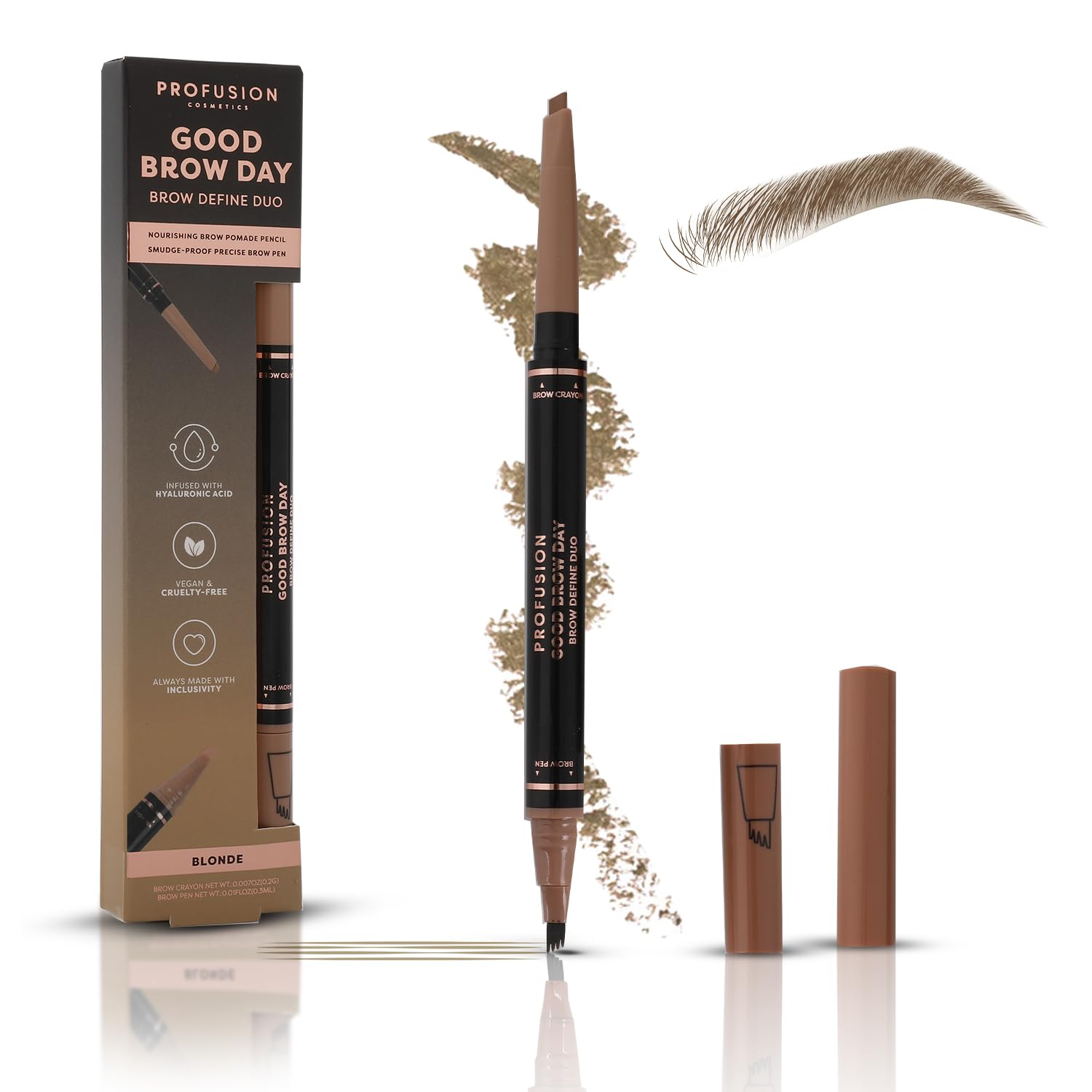 Profusion Cosmetics Good Brow Day – Precision Pen & Pomade Pencil Duo for Defined, Sculpted Brows, Vegan & Cruelty-Free Long Wearing Makeup Tool (Blonde)