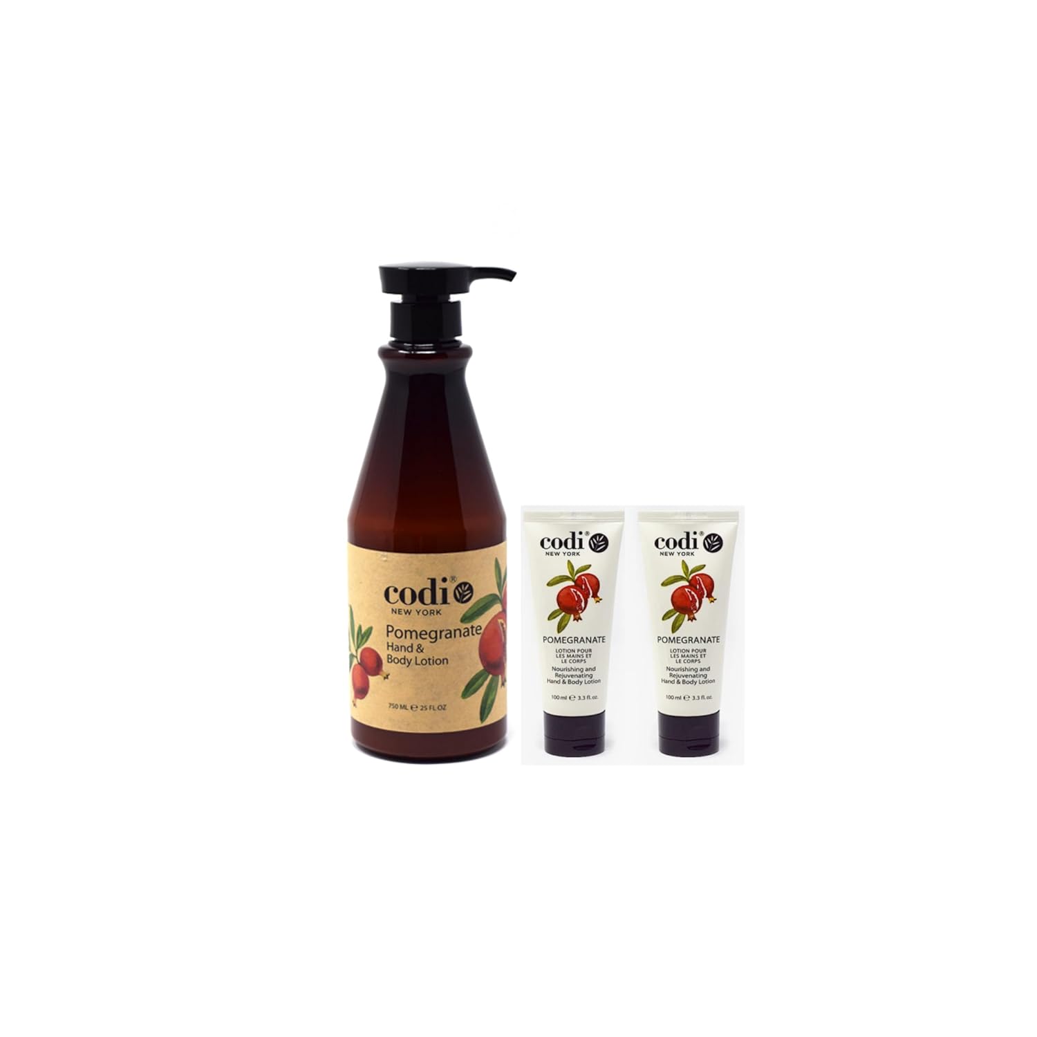 CodiNCodi Hand & Body Lotion – Pomegranate 750 ml Bottle and 2 Tubes – Professional Size Moisturizer with Natural Extracts – Hydrating, Non-Greasy Formula for All Skin Types