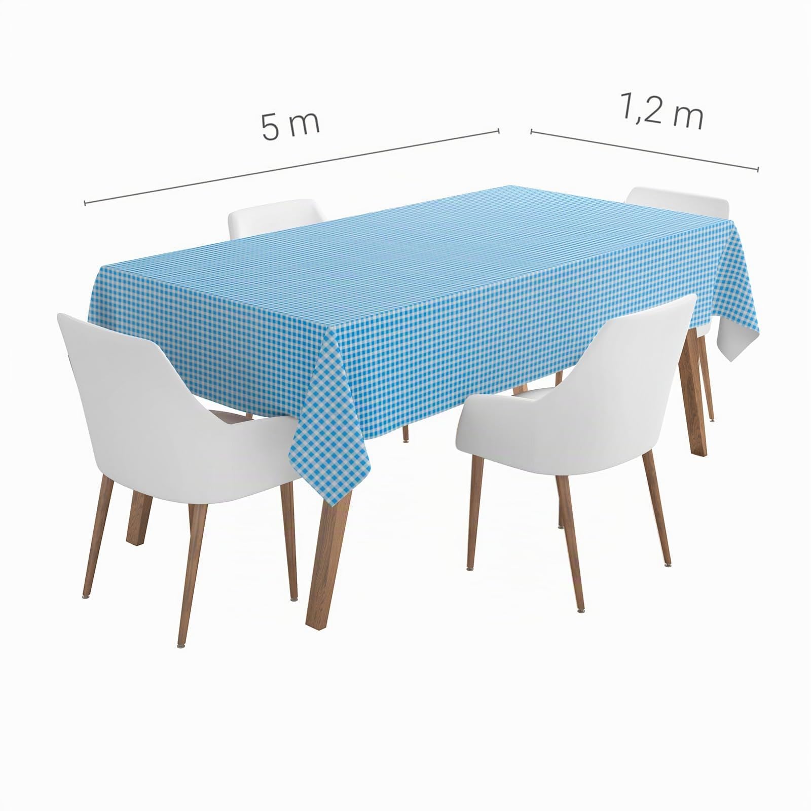 Pack 10 uds (50m) Mantel Rollo Papel Vichy Azul - 1,2 x 5 m - Manteles Desechables Cuadros - Mantel Mesa Exterior - Celebraciones y Eventos - Biodegradable Y RECICLABLE