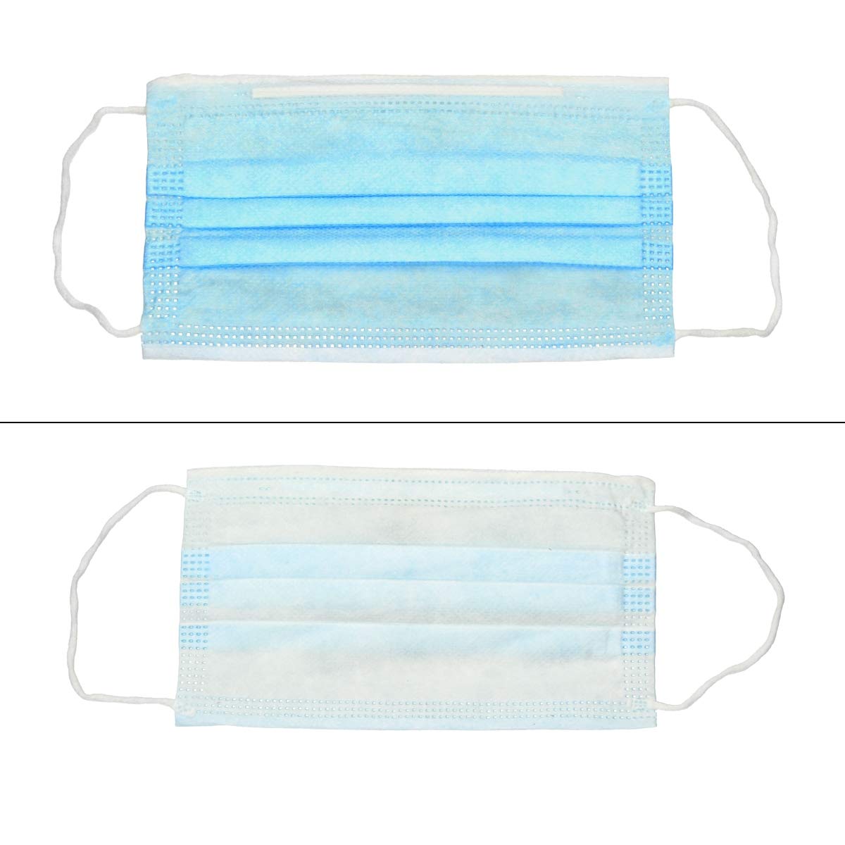 ECD Germany 50 Pièces Masque Facial Jetable avec 3 Couches -Masque de Protection Bleu pour Adultes - avec Boucles d'oreilles et Pince-Nez - Masque de Protection Buccale et Nasale Jetable
