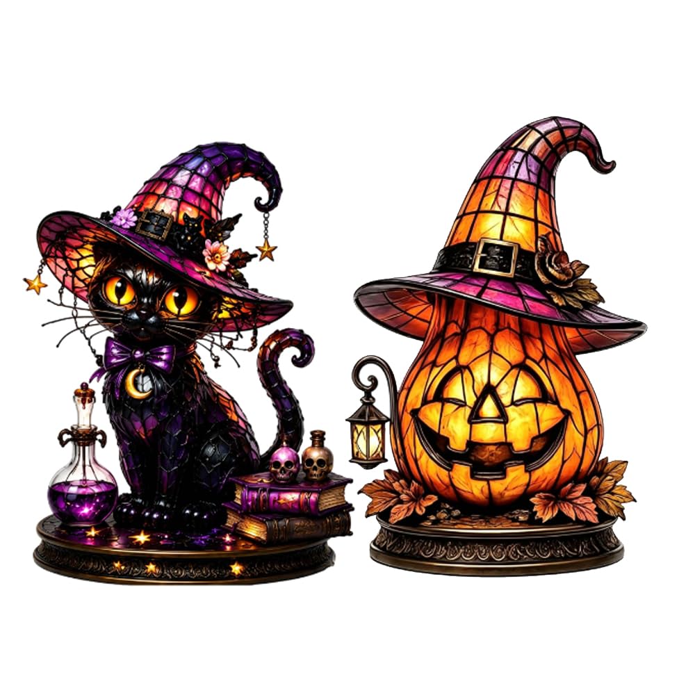2Pc Witch Hat Lamp Halloween Decor USB Powered Gothic Witch Hat Night Light