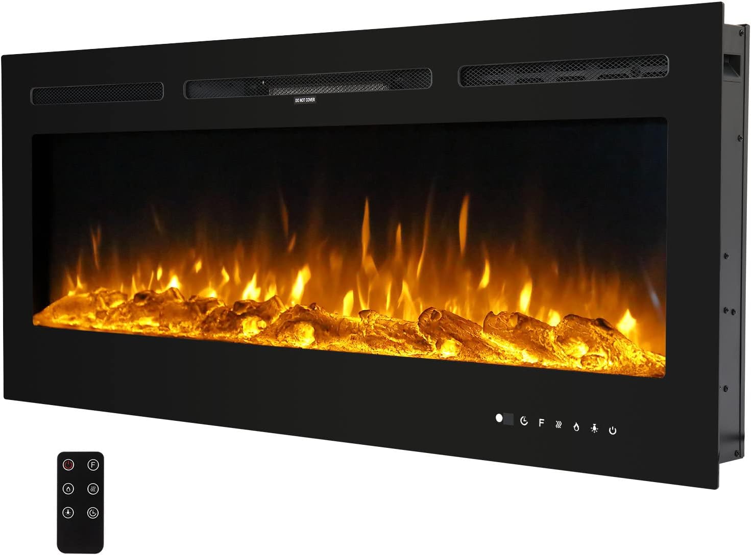 50" Electric Fireplace, Plugin Wall Mount Recessed