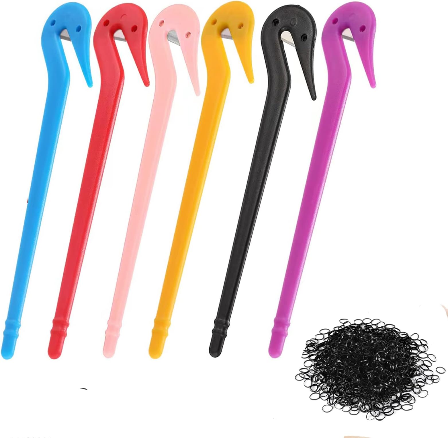 Tuklye Amzuia 6 Pcs Hair Bands Removers,Girls French Braiding Tool Loop Ponytail Maker Hair Styling Accessories, Durable Salon Headwear Cut Knife Styling Accessories with 100 Black Rubber Bands