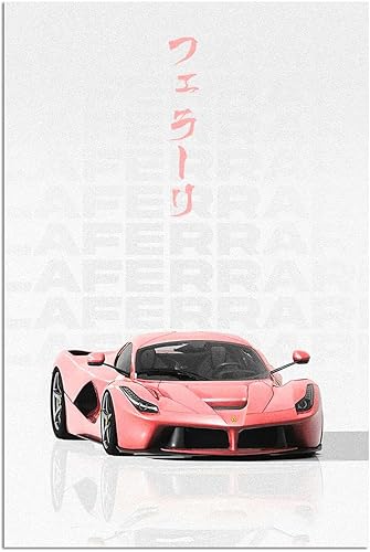 Sbemyenus Fotografía de auto clásico rosa genial en lienzo para pared, póster de auto de carreras, pinturas retro, cuadro de automóvil deportivo