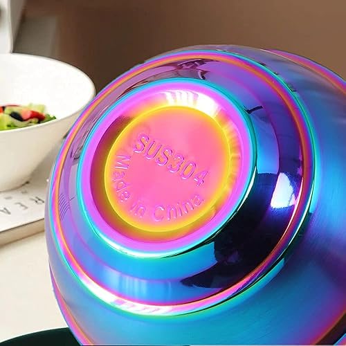 Miniatura 8 de Juego de cuencos arcoíris de 14 onzas con 4 cuencos de sopa y 4 cucharas de sopa, cuencos de cereales de doble pared de acero inoxidable 304 para el