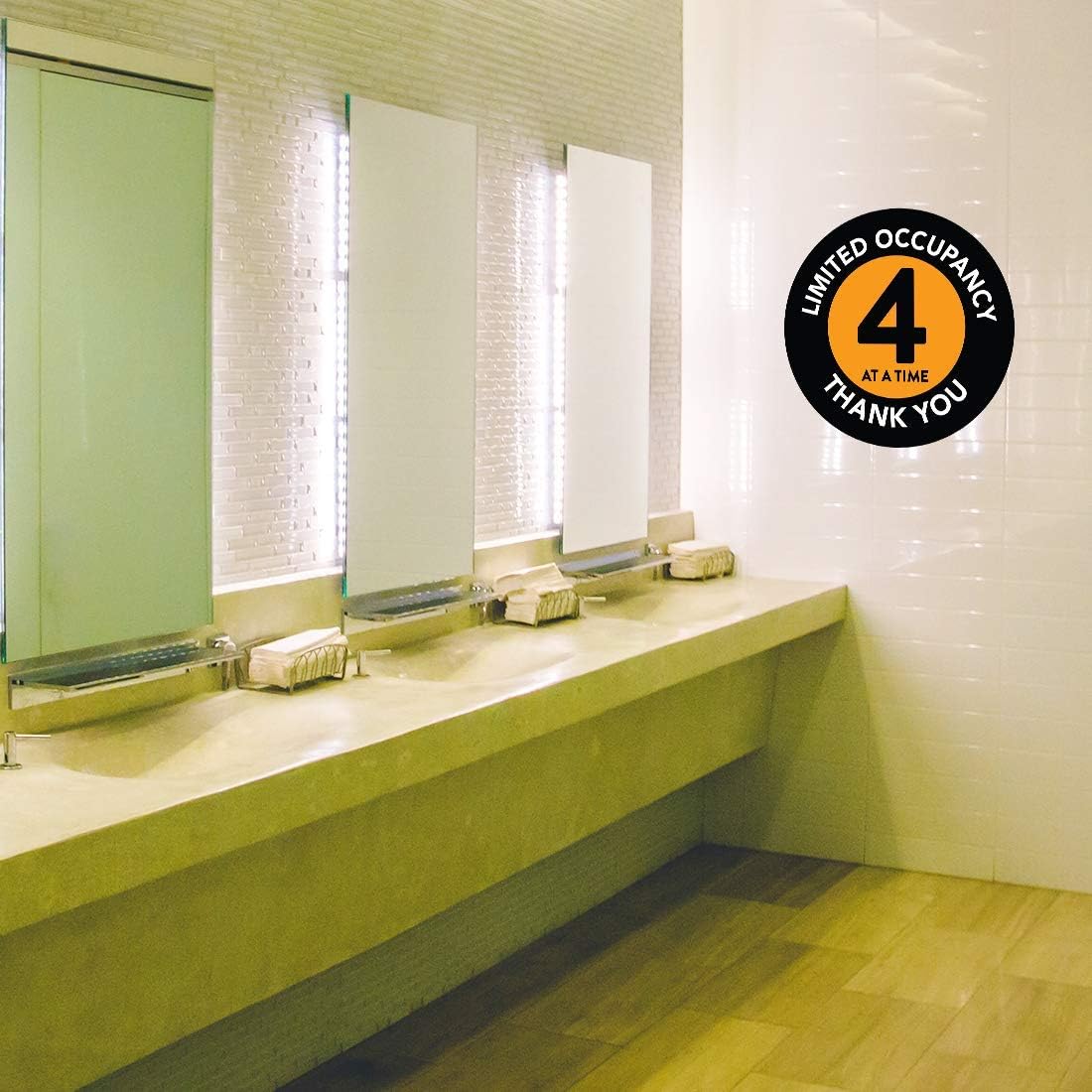 Andaz Press Elevator Social Distancing Maximum Occupancy Limited Occupancy 4 At A Time Business Signs, 50 Labels, 10-Pack 8" Round Labels + 40-Pack 2" Circle Vinyl Sticker Decals
