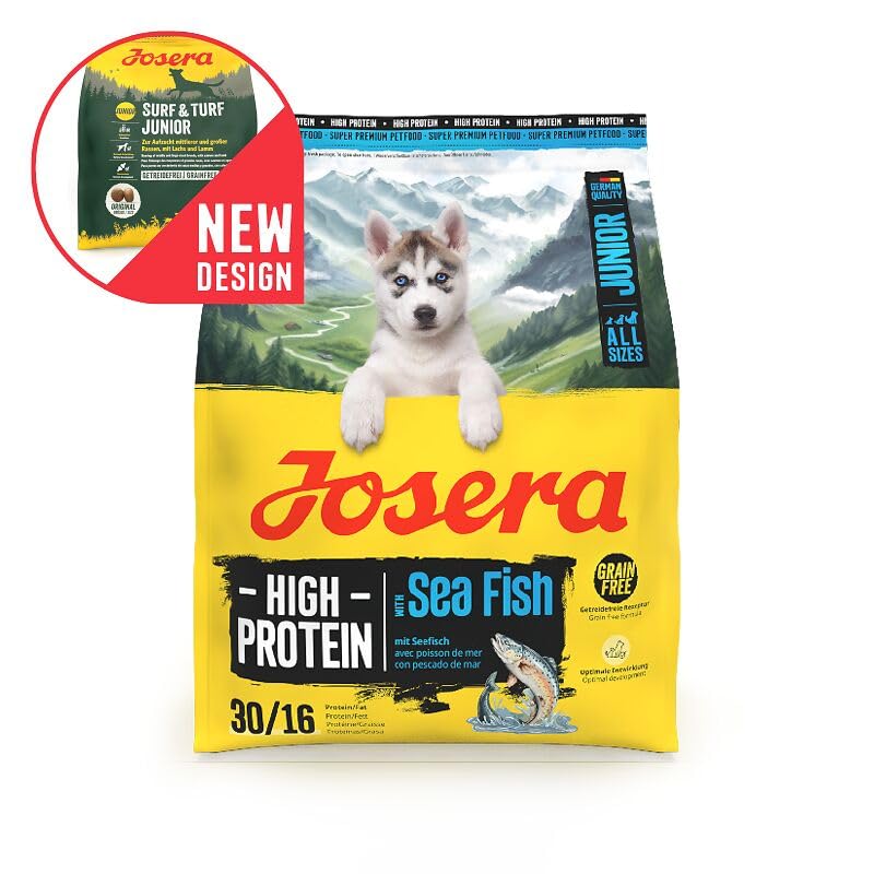JOSERA Junior High Protein Seefisch (1 x 12,5 kg) | Premium Trockenfutter aktive Hunde ab der 6. Lebenswoche| Lachs & Süßkartoffel | getreidefrei & proteinreich | L-Carnitin & Taurin | 1er Pack