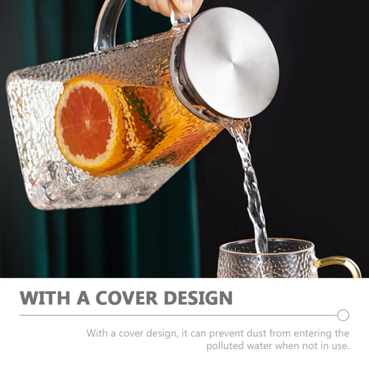 Garneck Jarra de Vidrio con Tapa Portátil de 1.8l para Agua Fría, Diseño Resistente y Elegante Adecuado Hogar y Bebidas Refrescantes