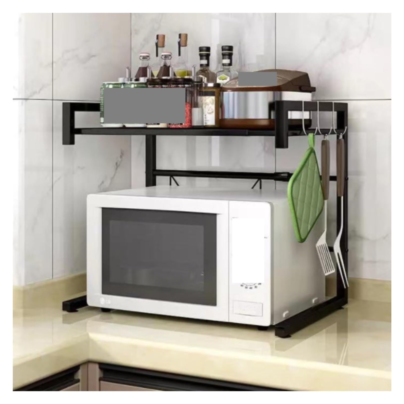 FYIYIEW spice rack, Extendable Microwave Oven Rack Adjustable For Kitchens Countertop Organizer Shelf(Black)
