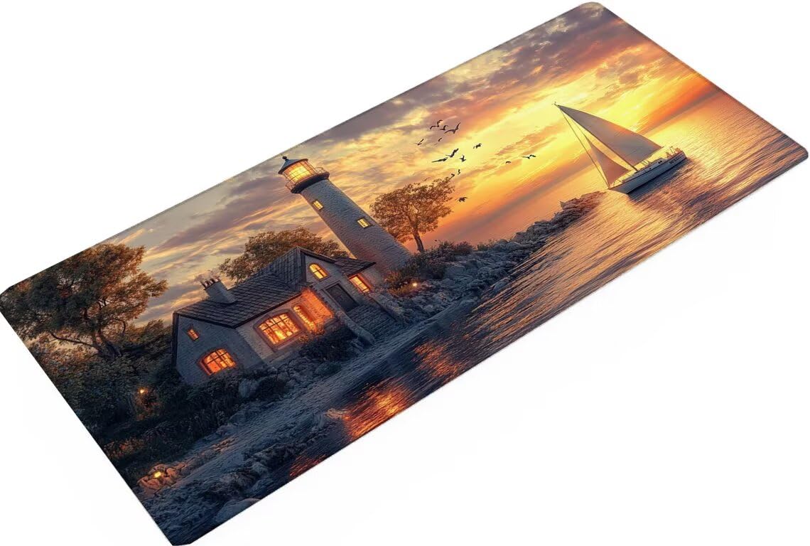 Alfombrilla Ratón Atardecer Alfombrilla Escritorio Faro Mouse Pad Gaming Duradera, Mouse Pad Grande Gaming Mejora Precisión y La Velocidad, Desk Mat para Jugadores, PC, Oficina 1600x800x3mm Y2-101