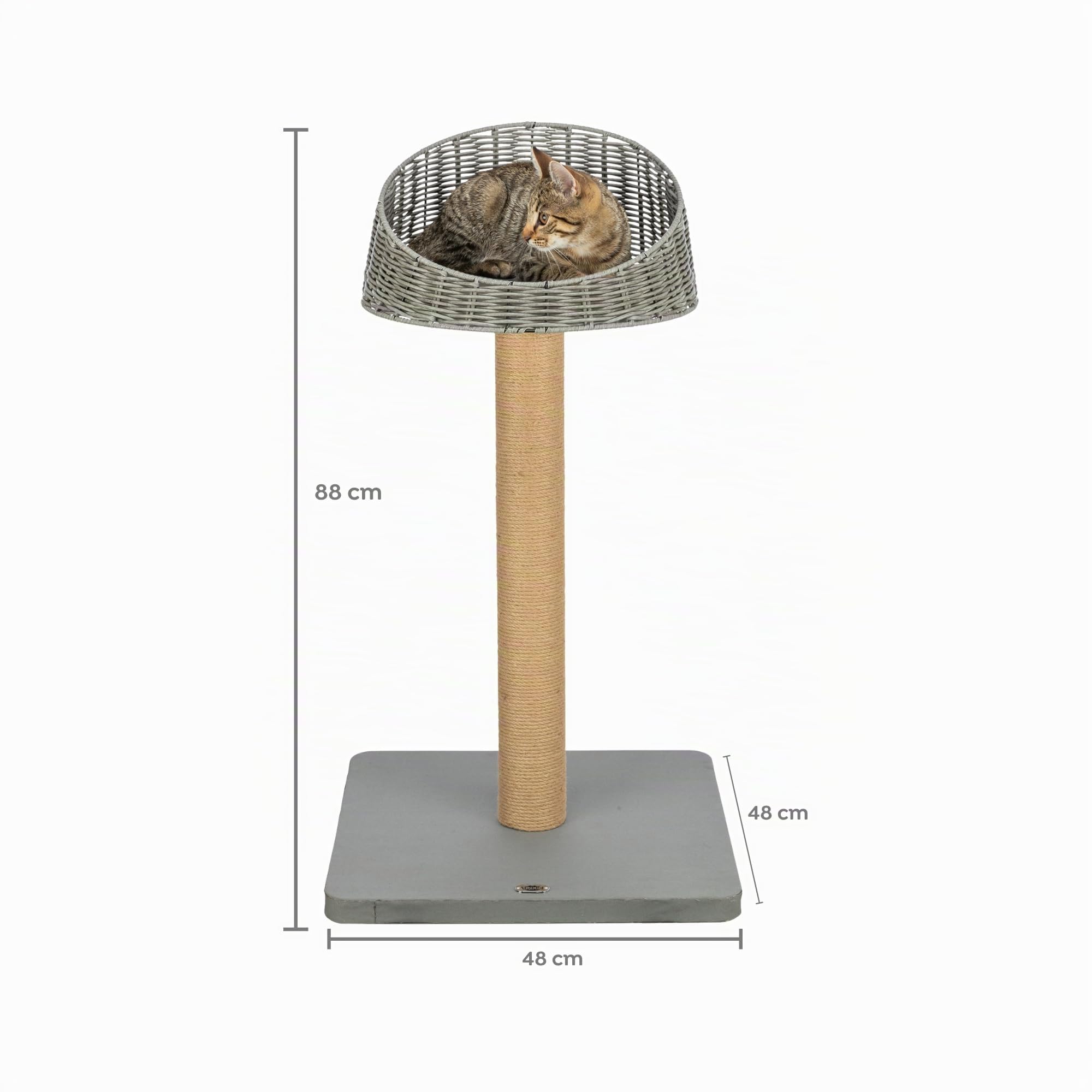 Trixie Outdoor Kratzbaum Amalia – Kratzbaum für draußen – mit Liegeplatz – wasserabweisend – grau – 88 cm