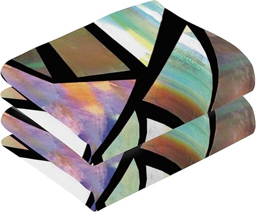 Miniatura 2 de MAOBLYR Paquete de 2 toallas abstractas de triángulos iridiscentes de algodón puro suave absorbente transpirable y cómodo para decoración del hogar