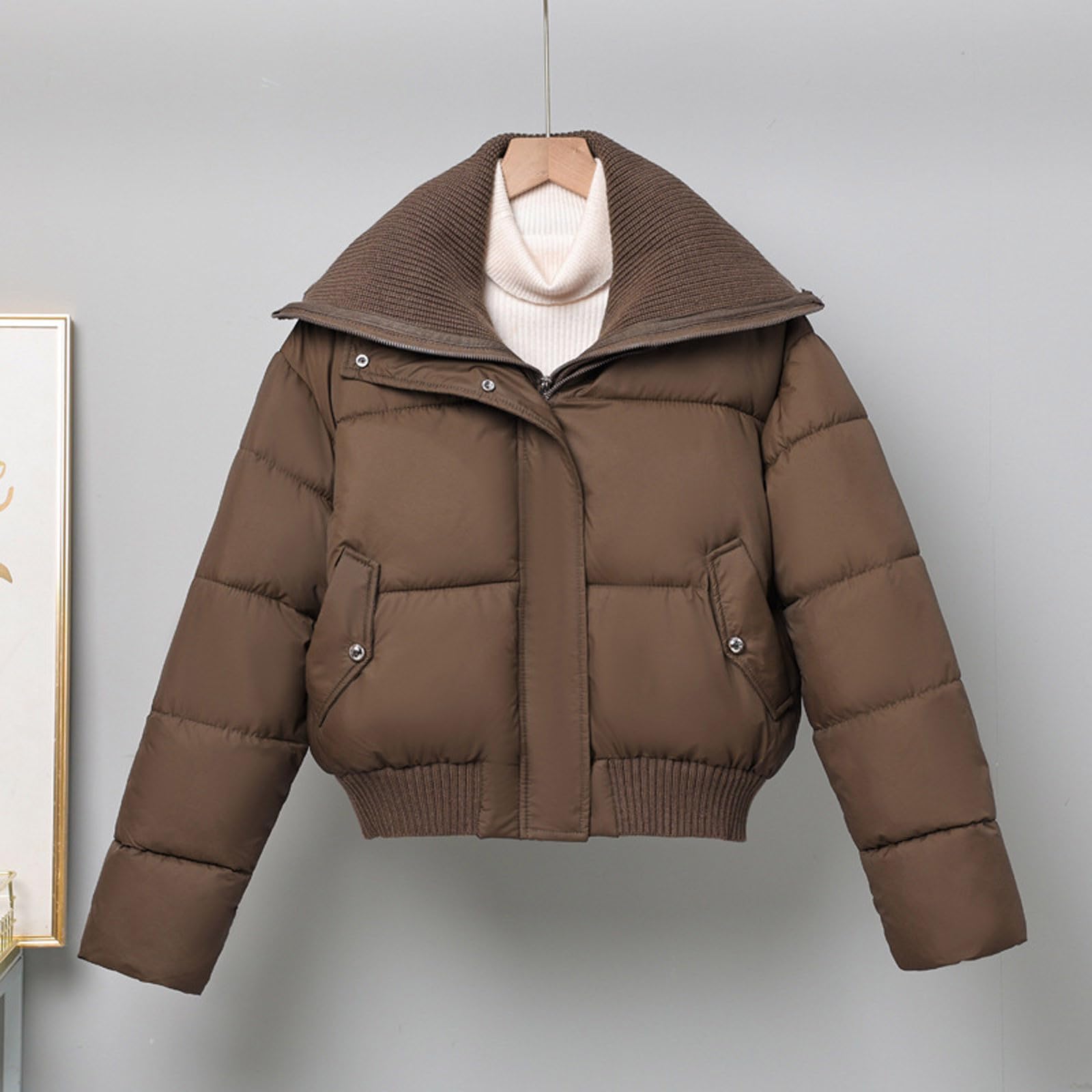 Chaqueta Mujer Abrigo Entretiempo Invierno Cazadora Plumiferos，Abrigo acolchado corto y para exteriores ligero con aislamiento térmico y capucha ajustable diseño cómodo ideal mujer
