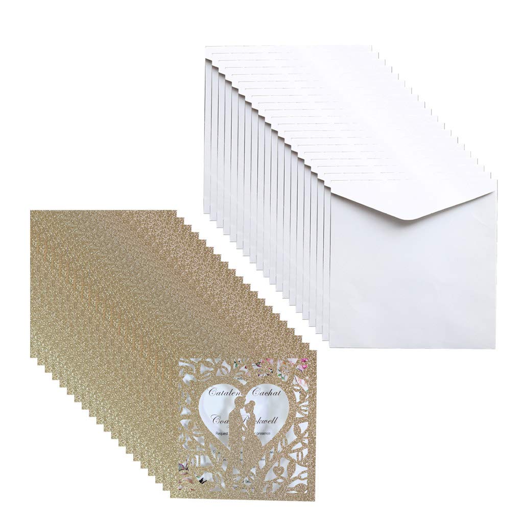 VVXXMO Lot de 20 cartes d'invitation de mariage, enveloppes creuses en papier pailleté, fournitures de fête