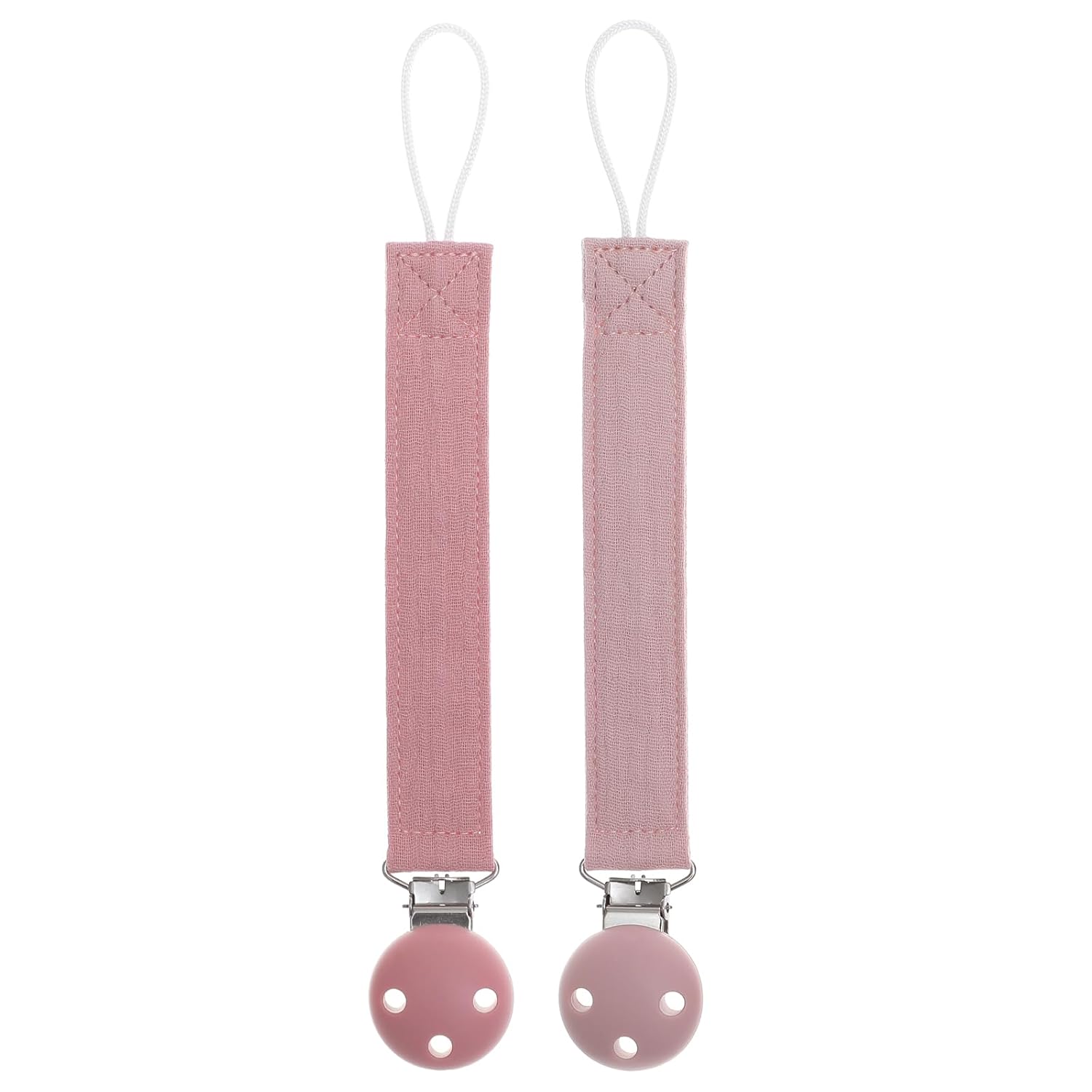 Pacifier Clip Holder for Baby Boy and Girl, Sofft Pure Cotton Fabric Paci Binky Clips Fits for Most Pacifier Teethers & Small Toys in Place (Power Rose+Dusty Lilac)