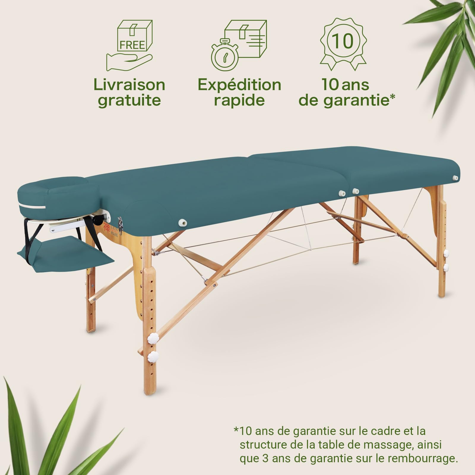 Zen Table de Massage Pliante Professionnelle, réglable en Hauteur, Bois Massif, Coins arrondis, Mobile & Stable, Facile à Transporter, compacte, Usage intensif, qualité Pro, Sarcelle