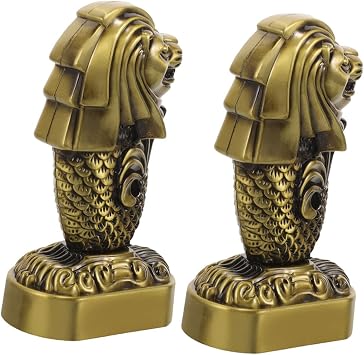 2pcs Merlion Model Statues Singapore Craft Metal Ornament for Home Decor