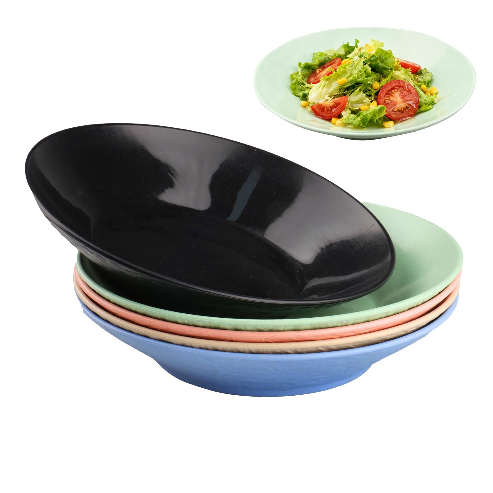 Set di 5 Piatti Colorati Plastica Riutilizzabile Piatti da Pasta Servizio 22,5x4 cm Set di Piatti per Insalata, Pasta, Bistecche