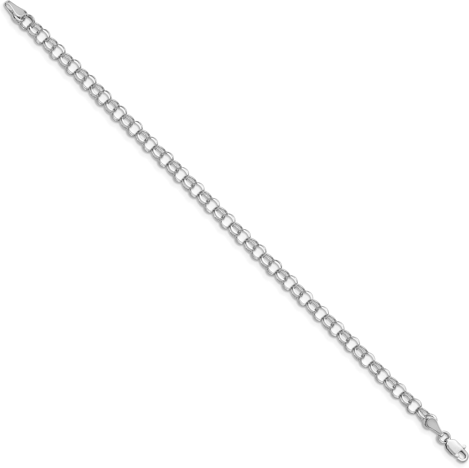 IceCarats 14K Solid White Gold Double Link Chain Charm Bracelet - Image 3
