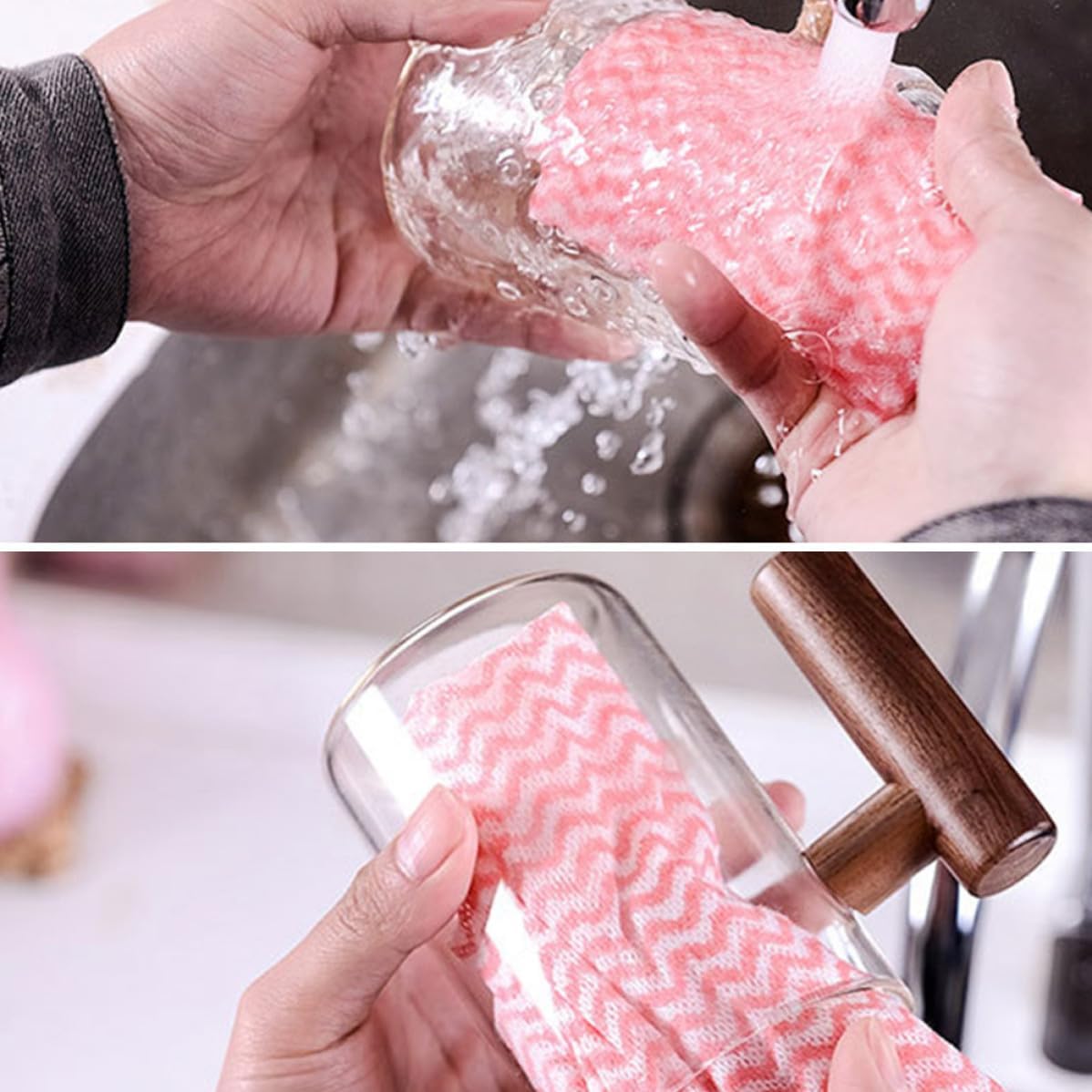 Veemoon 2pcs Disposable Kitchen Cleaning Cloth Non Woven Thick Red Wipe image 2