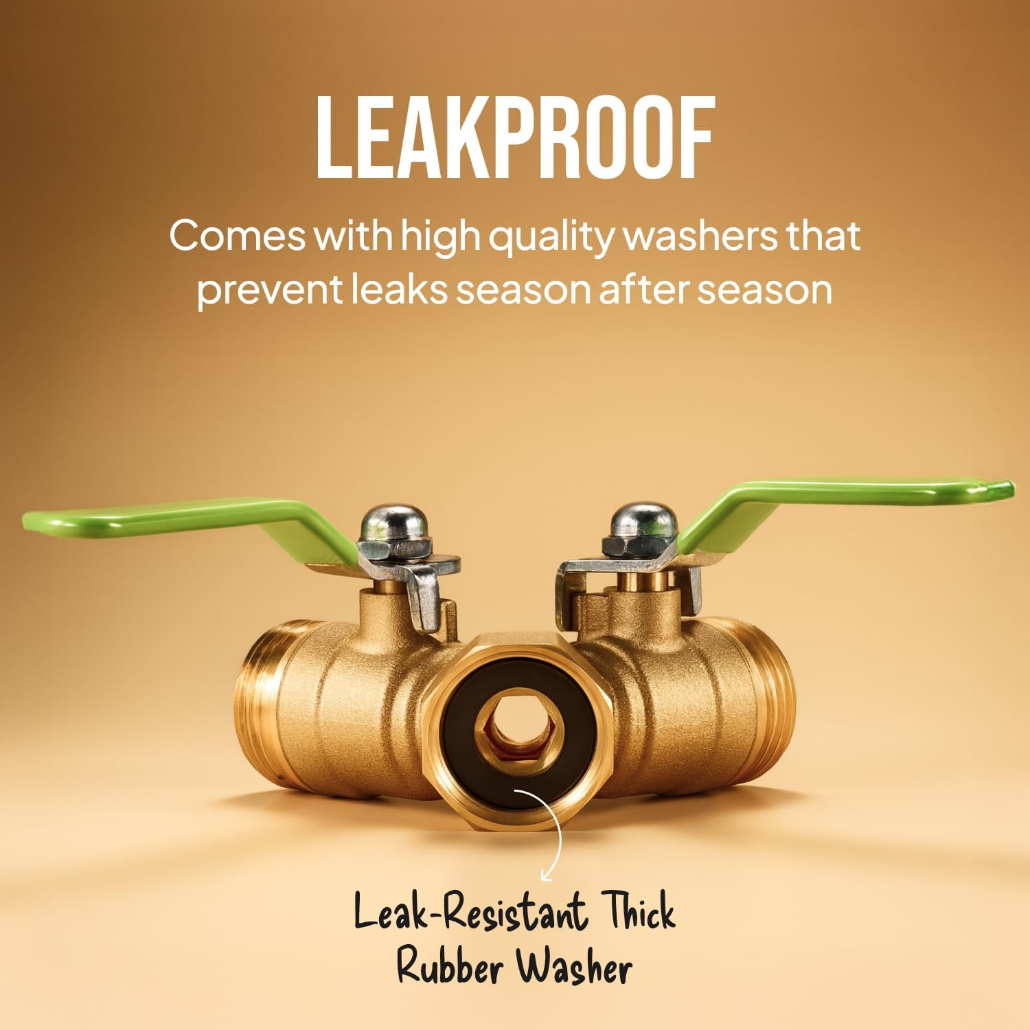 2-Way Hose Splitter – Heavy Duty Brass Y Connector with Stainless Steel Rubbered Handle, 3/4” GHT Thread – Full Flow Garden Hose Splitter for Outdoor Faucets