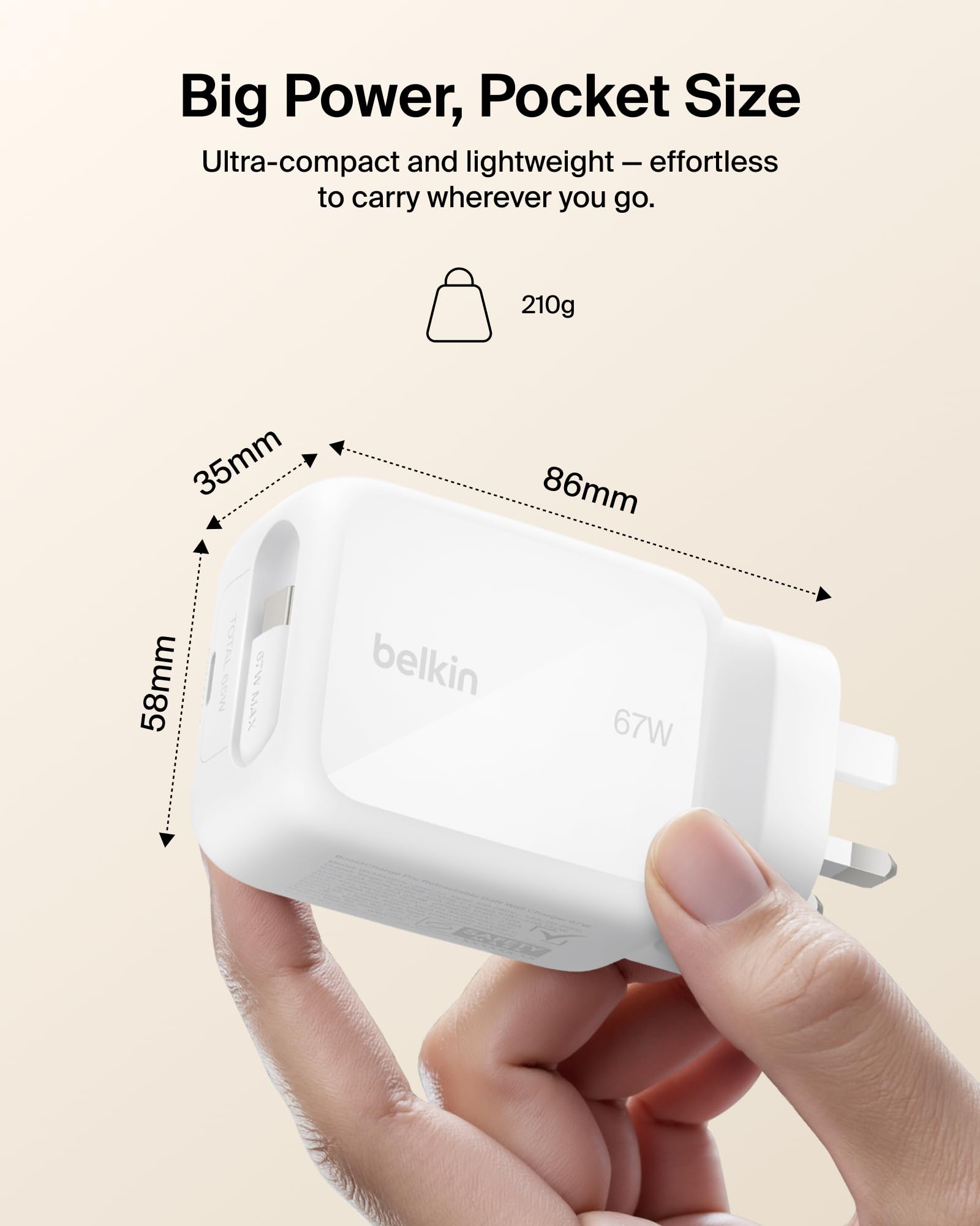 Belkin USB-C Ladegerät 67W mit 3,3 Fuß zurückziehbarem USB-C-Kabel image 6