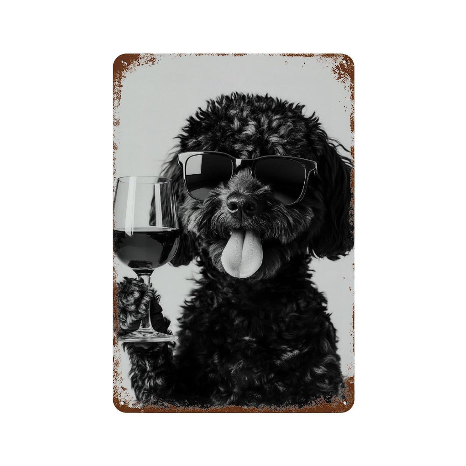 xiaoxiaoshen Black Labradoodle Drinking Wine Print Wall Decor Art Metal Tin Poster Modern Home Decor Art Home Bar Shop Decorations Vintage Sign 30x20cm