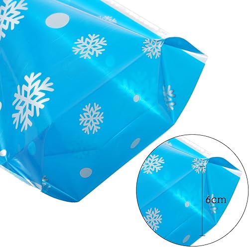 Miniatura 4 de Outus 50 bolsas de regalo de Navidad con patrón de copo de nieve, bolsas planas de celofán de plástico para fiestas para panadería, palomitas de