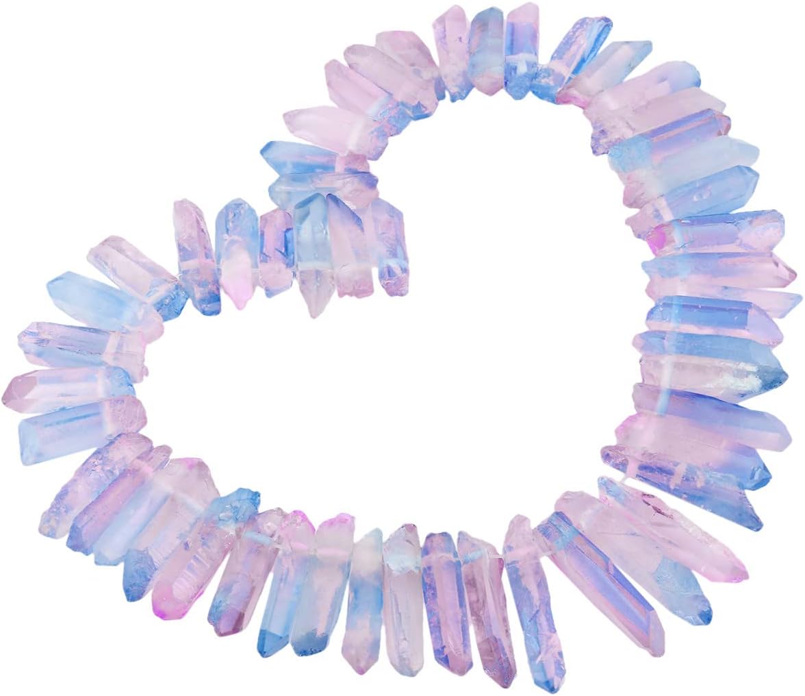 mookaitedecor Titanium Coated Rock Crystal Quartz Crystal Points Loose Beads Sticks Spikes Top Drilled 15 inches Strand