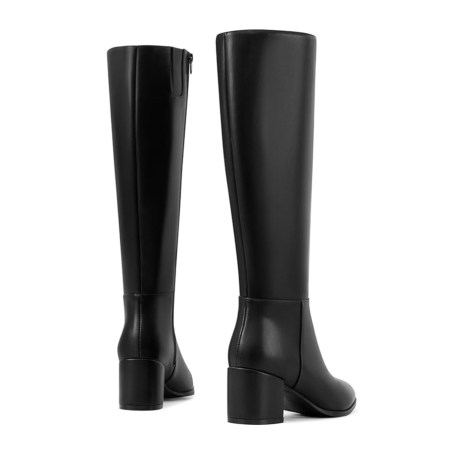 最終SALE  regleam ロングポンチョ Amazon.com | Black Chunky Heel Knee High Boots for Women